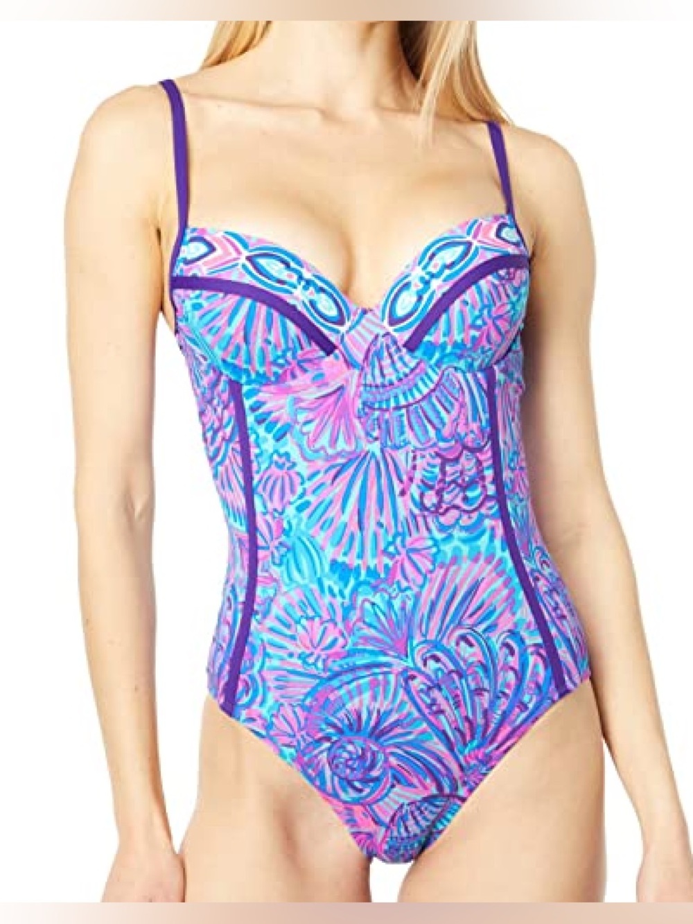 EUC Lilly Pulitzer Palma Turquoise Oasis Shelleidoscope One Piece Swim Suit 10